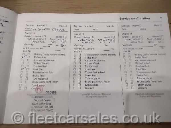 Vauxhall Insignia Touring 2.0 CDTi service booklet